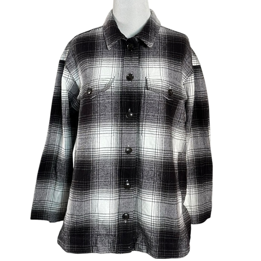 Madewell Twill Flannel Shirt Jacket Windowpane Plaid Black White Medium Shacket